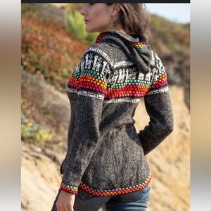 Artesano couture alpaca Acrylic blend zip knit hoodie size S gray rainbow